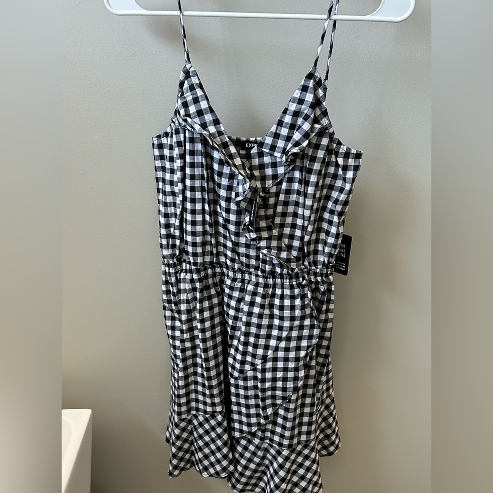 Express Wrap Front Spaghetti Strap Gingham Dress Size Medium NWT